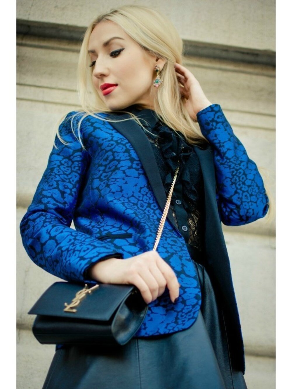 Sandro Tuxedo Jacquard Blazer Blue / Black ( 36 / 4  )